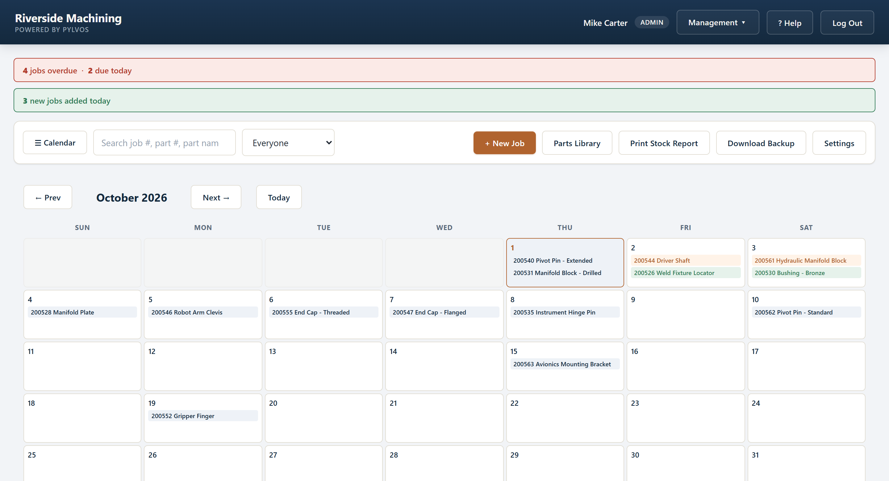 Pylvos calendar view