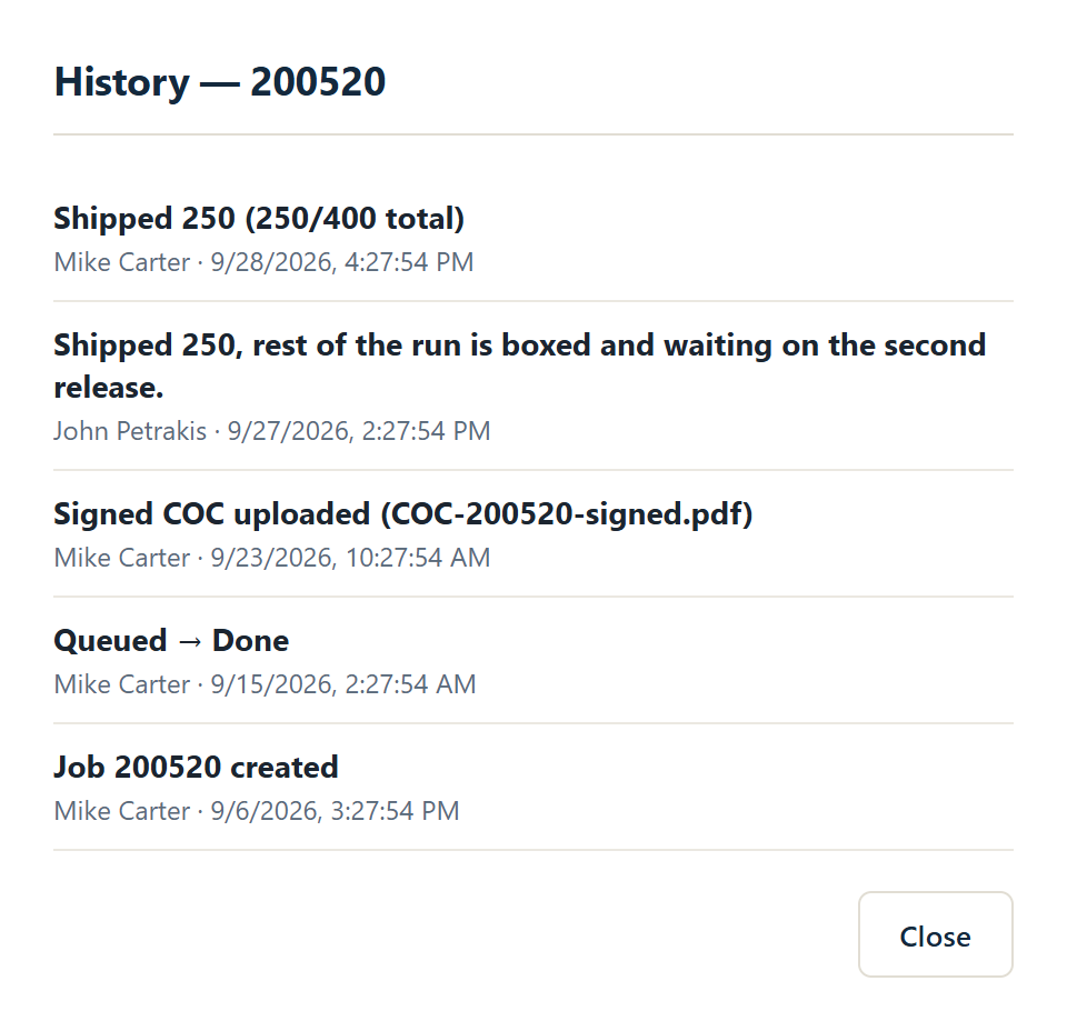 Pylvos job history